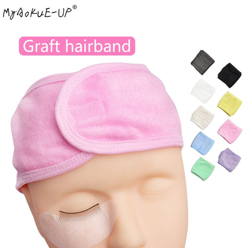 Makeup Hairband Eyelashes Extension Spa Facial Headband Makeup Wrap Head Terry Cloth Headband Stretch Towel with Magic Tape